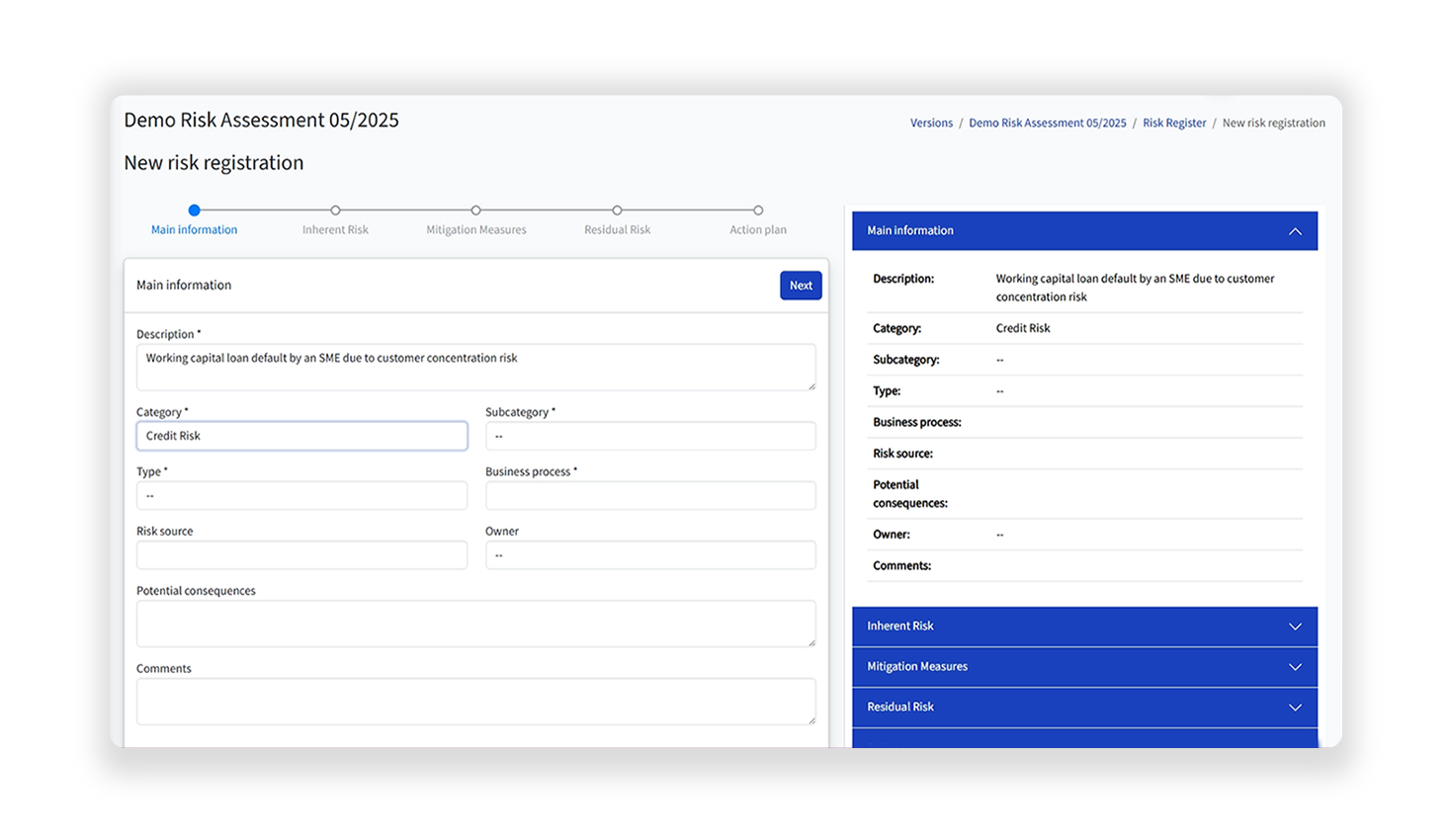 Structured risk registration in RiMa SOFTWARE DESIGN AND DEVELOPMENT