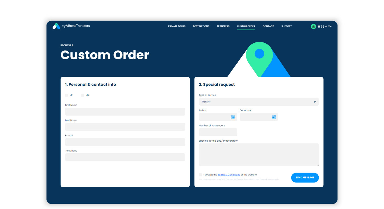 The custom order form WEB DESIGN AND DEVELOPMENT