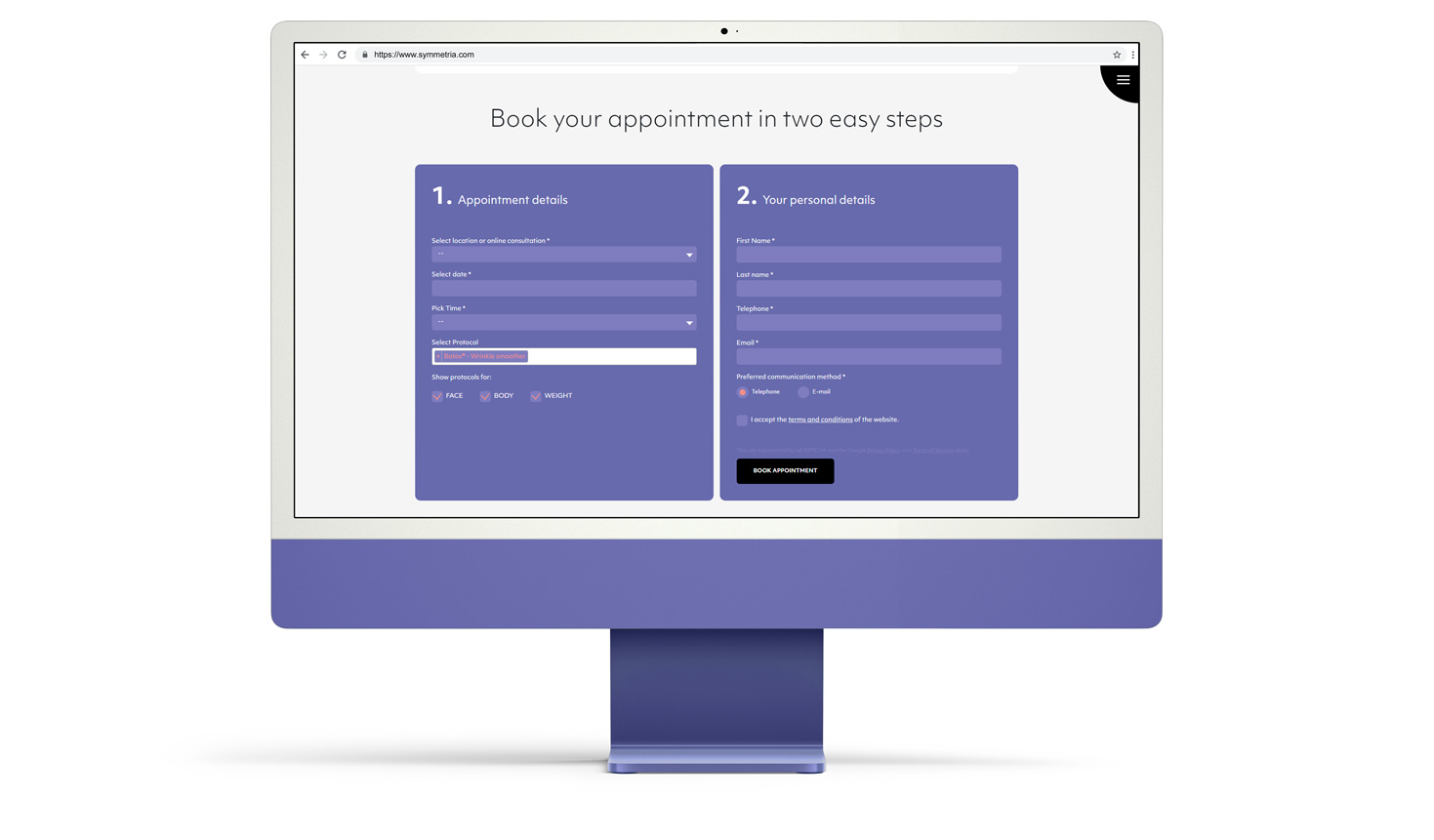 The "book an appointment online" form MODERN RESPONSIVE WEB DESIGN