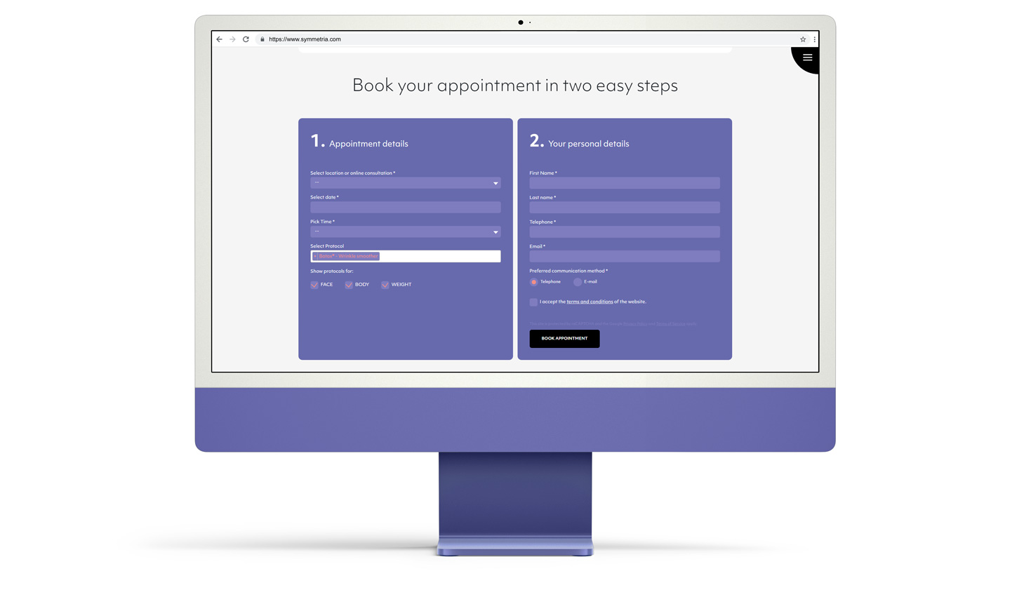 The "book an appointment online" form WEB DESIGN AND DEVELOPMENT
