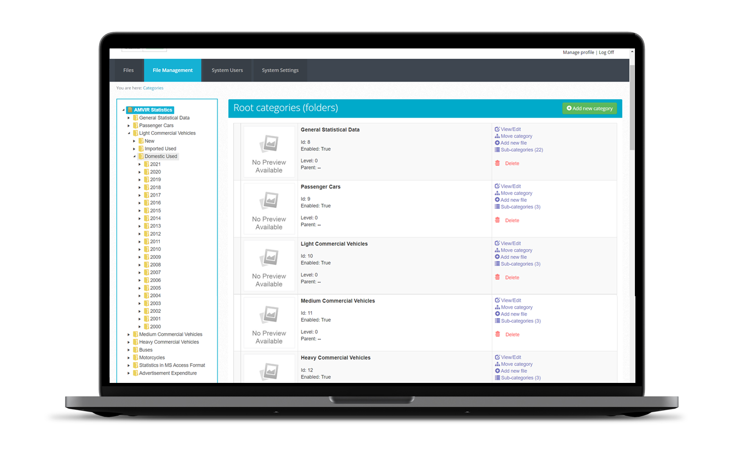File management. For the navigation between categories and files we selected the familiar tree structure.  SOFTWARE DESIGN AND DEVELOPMENT