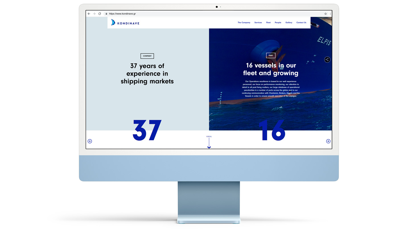 The KONDINAVE website homepage SHIPPING WEBSITE DESIGN