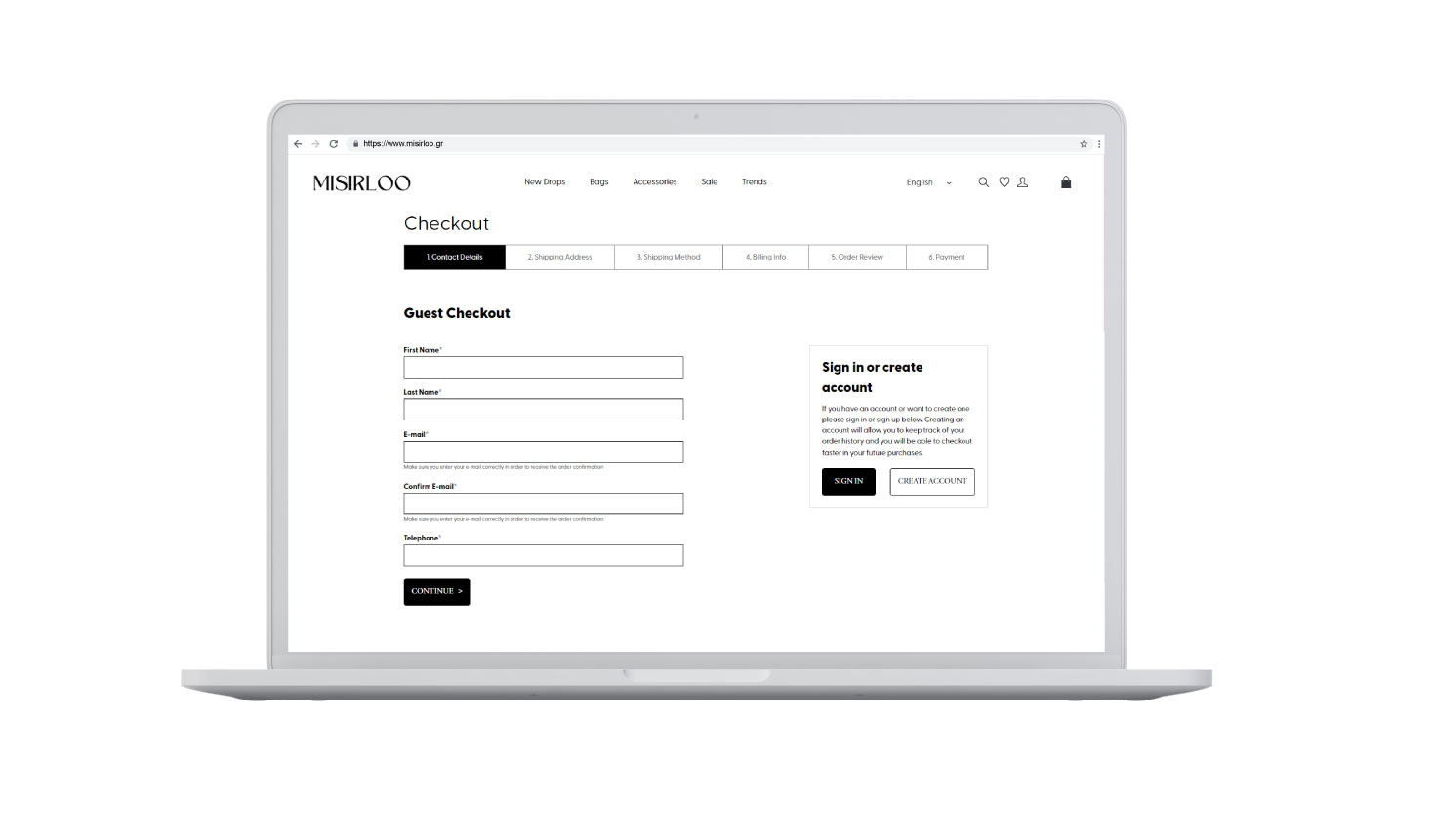 Misirloo checkout first step E-COMMERCE WEBSITE