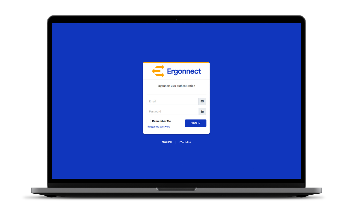 The login screen for the Ergonnect application WEB-BASED SOFTWARE