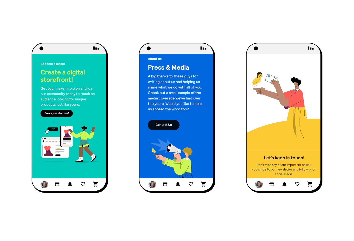 Various pages with illustrations  E-COMMERCE DESIGN AND DEVELOPMENT