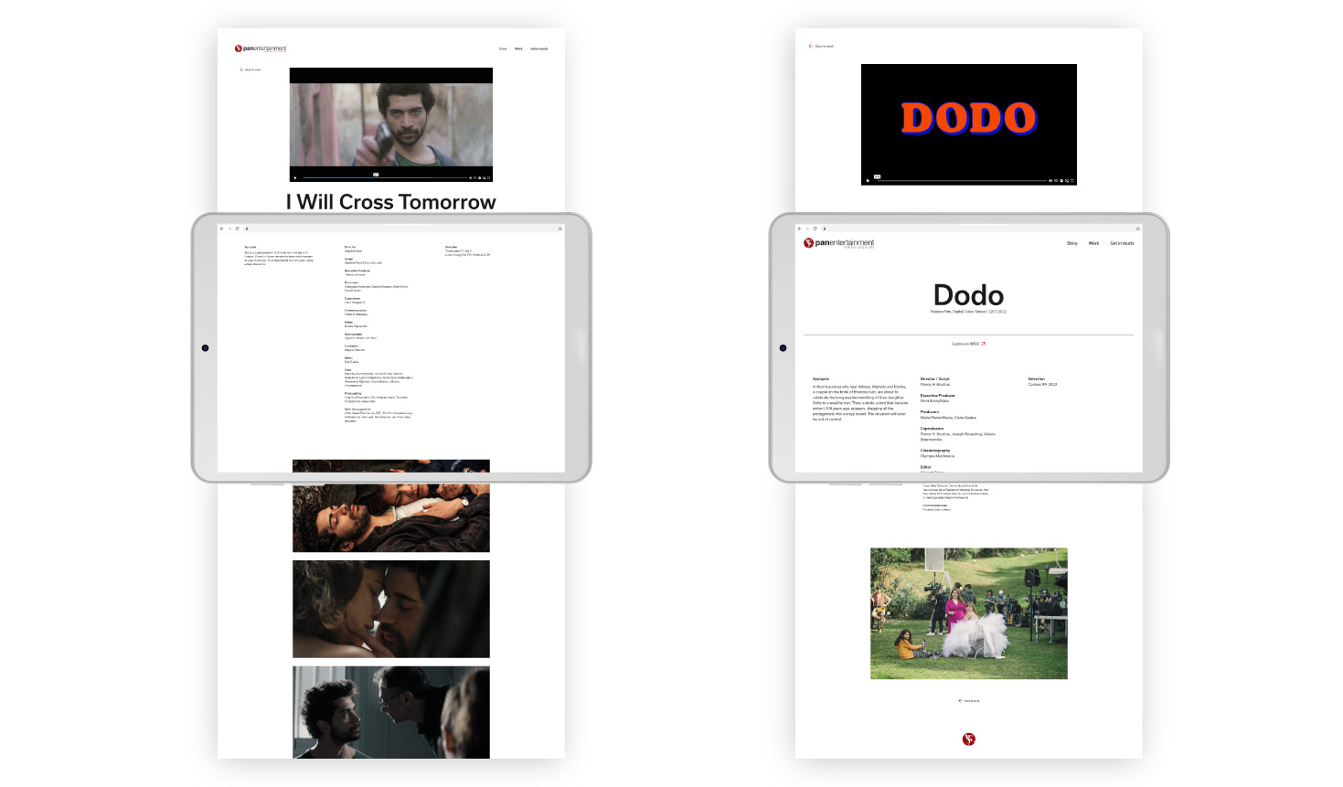 Produced Films pages viewed on ipad screens FILM PRODUCTION