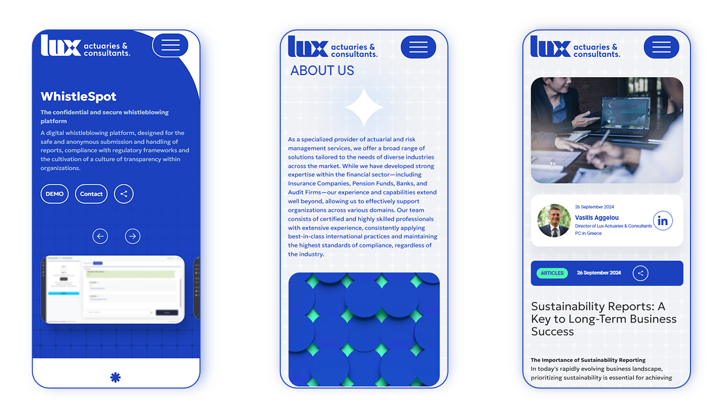Various pages in mobile view WEB DEVELOPMENT AND DESIGN