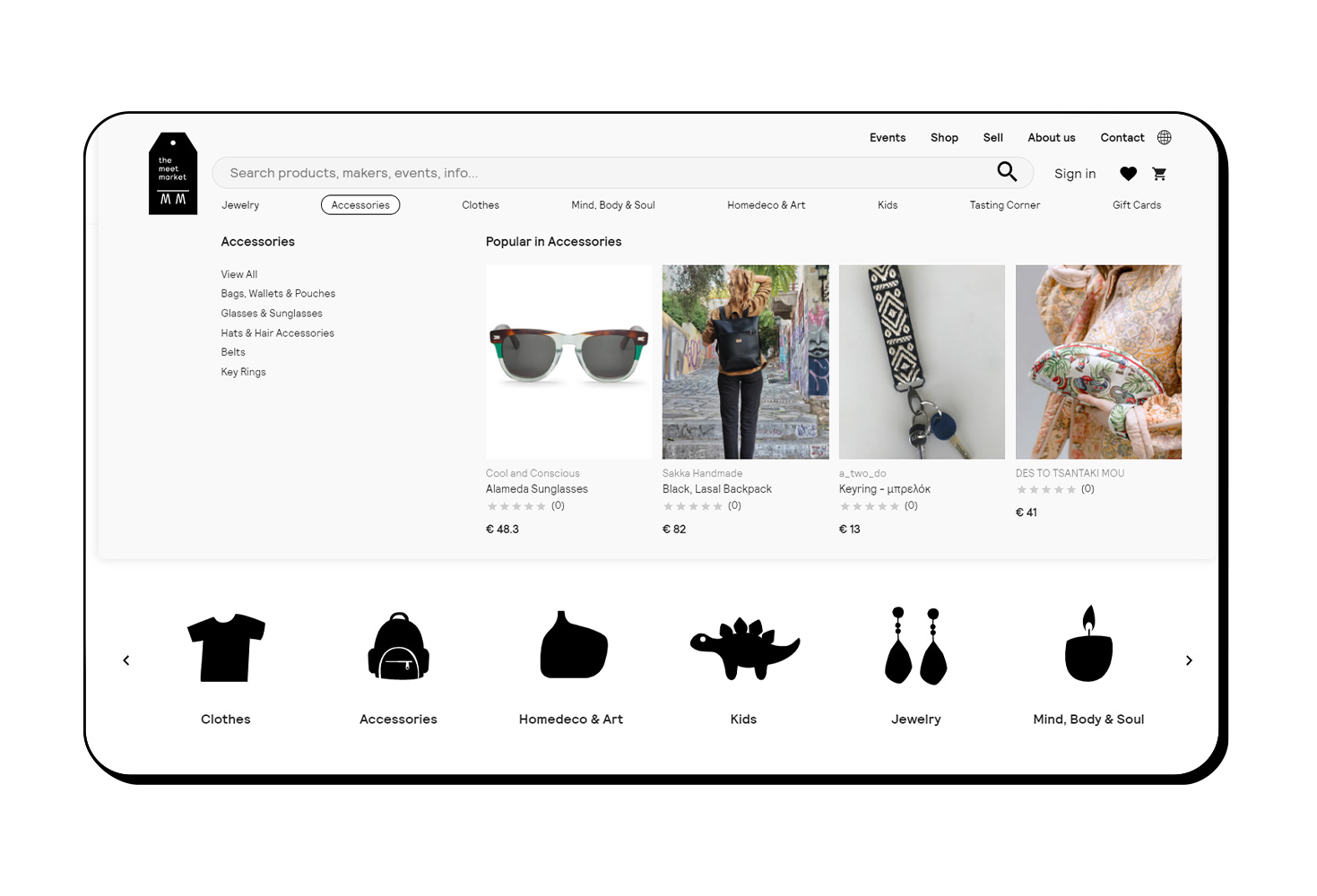 The meet market e-shop main menu E-COMMERCE DESIGN AND DEVELOPMENT