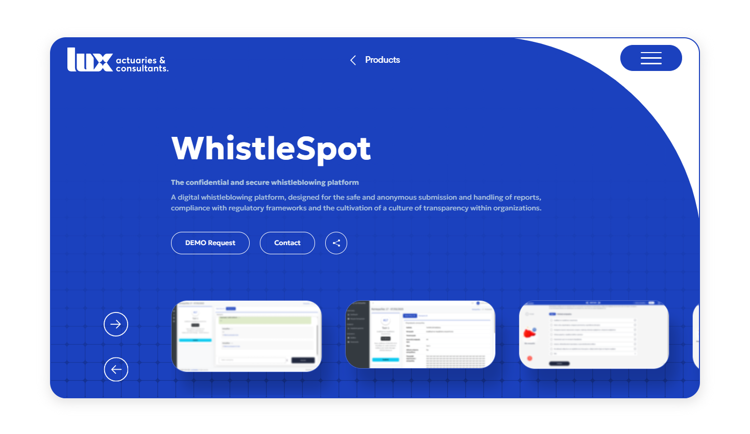 Product detail page – WhistleSpot platform overview on desktop layout WEB DEVELOPMENT AND DESIGN