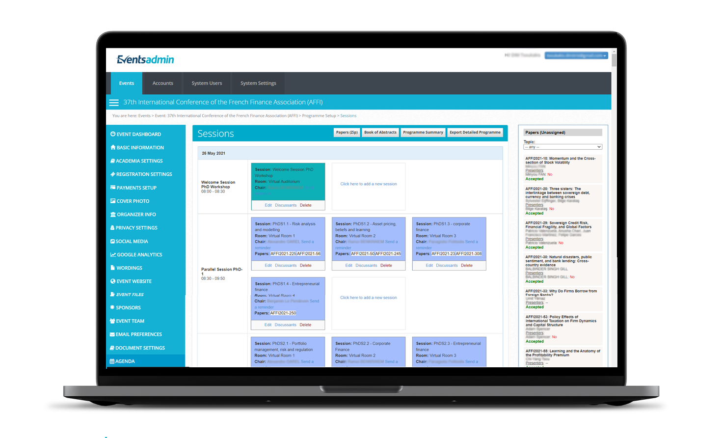 Programme setup EVENT MANAGEMENT