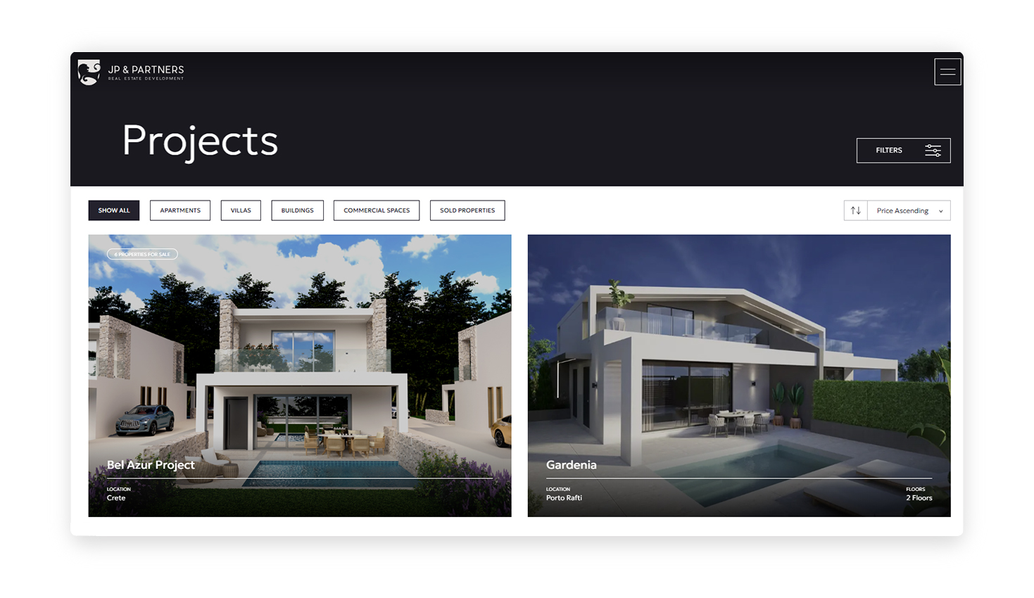 The company's projects page WEB DEVELOPMENT AND DESIGN