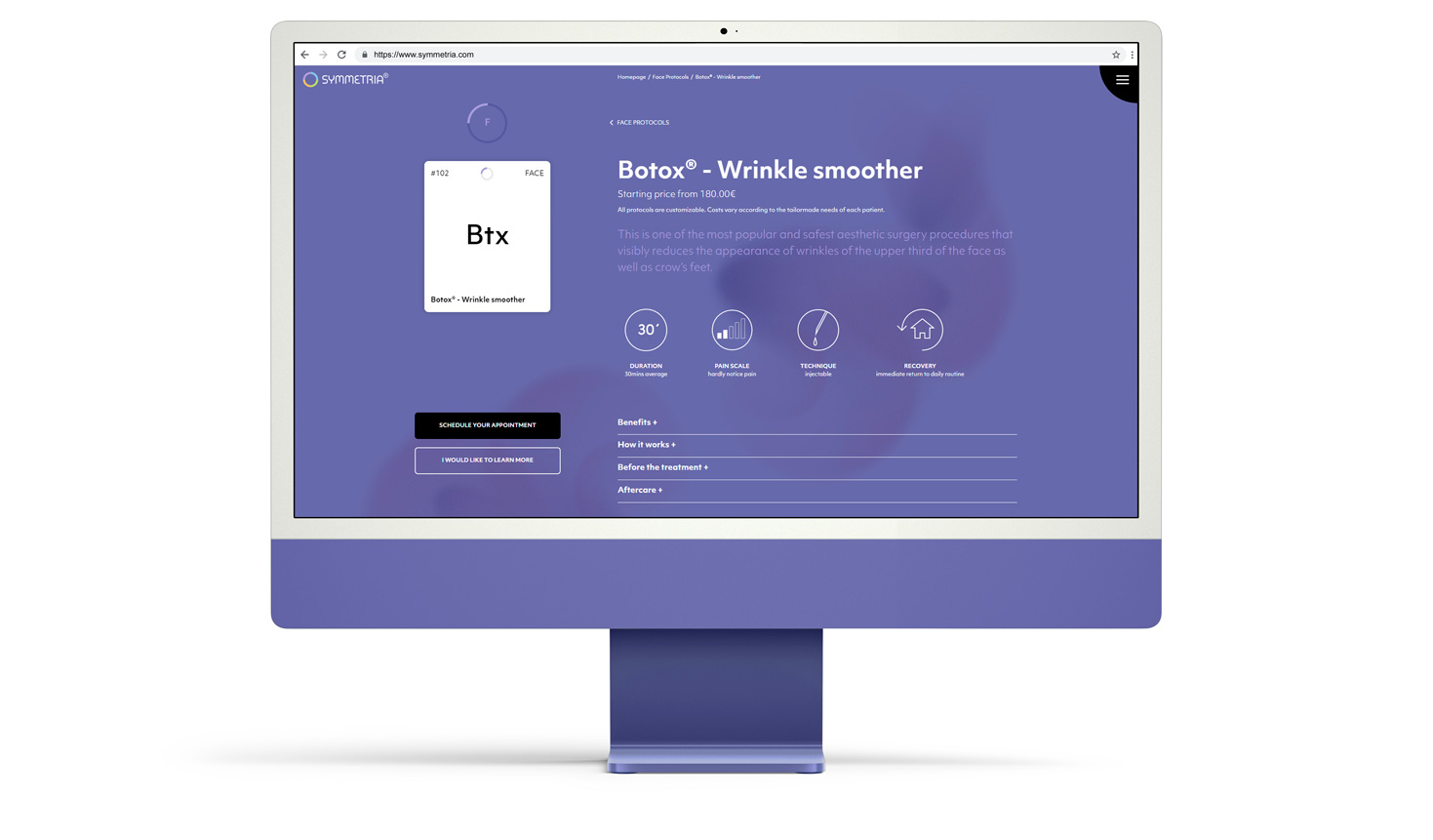 The Protocols page - Botox treatment WEB DESIGN AND DEVELOPMENT