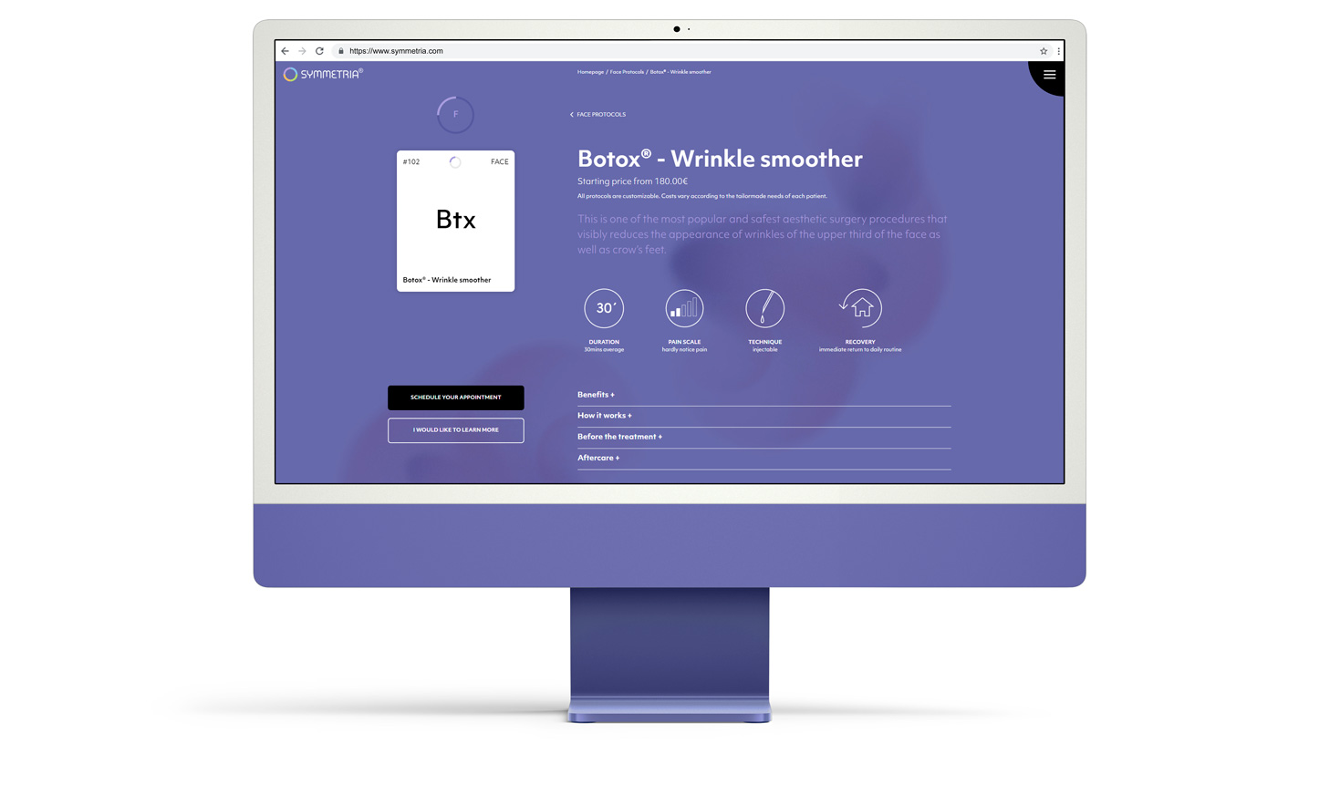 The Protocols page - Botox treatment MODERN RESPONSIVE WEB DESIGN