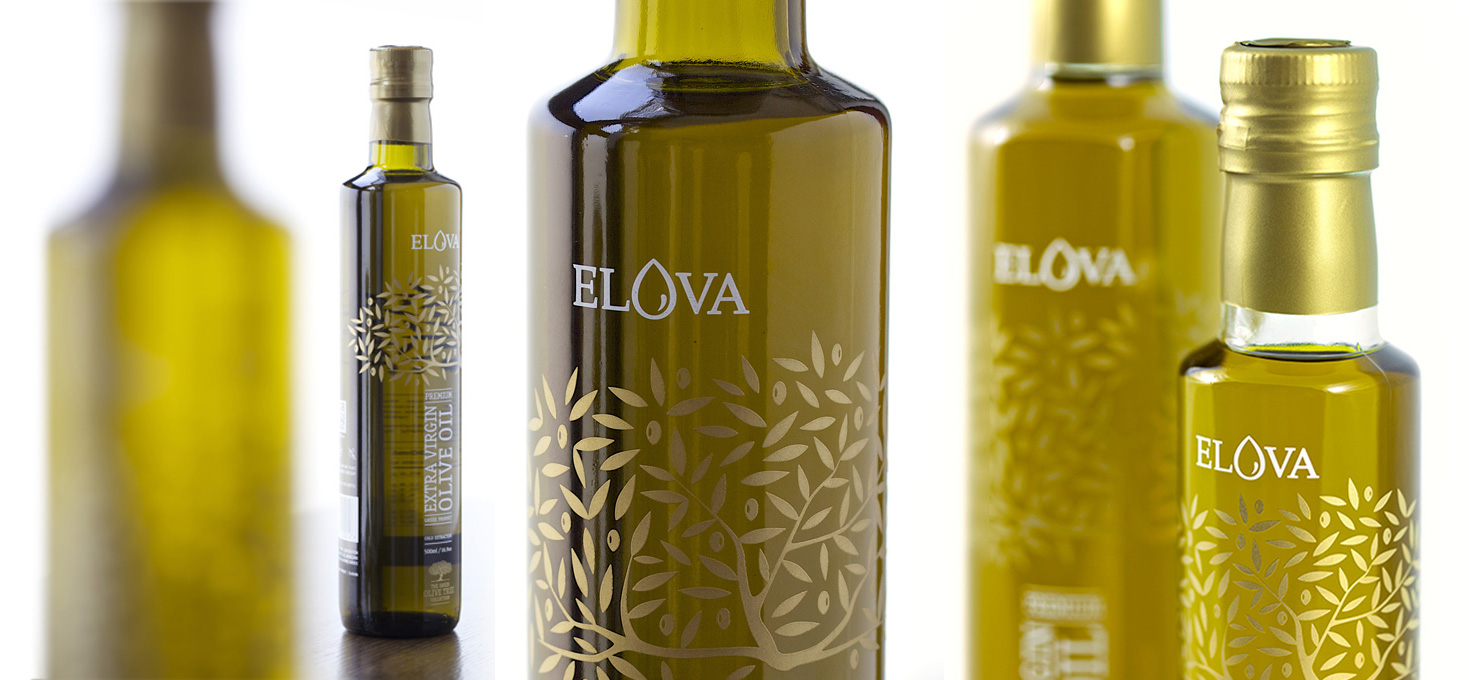 Closeup of the matching gold color of the print and the olive oil CONSUMER PRODUCTS